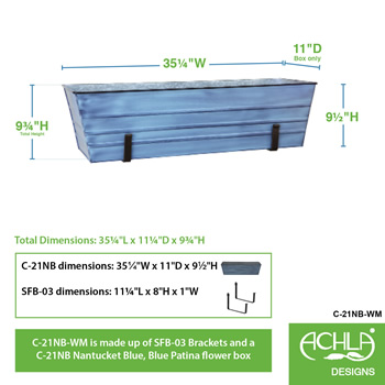 Achla C-21NB-WM Large Blue Flower Box With Wall Brackets