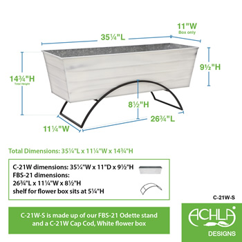 Achla C-21W-S White Odette Stand With Large Flower Box