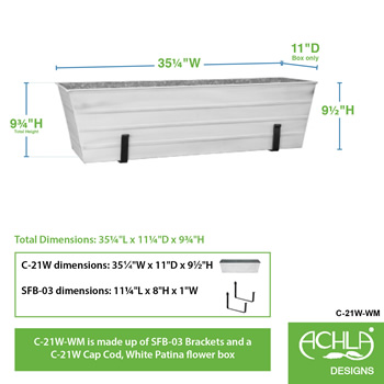 Achla C-21W-WM Large White Flower Box With Wall Brackets