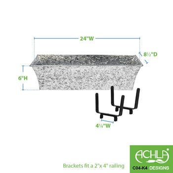 Achla C04-K4 Embossed Flower Box for 2x4 Inch Rail