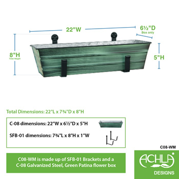 Achla C08-WM Small Green Flower Box With Wall Brackets