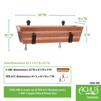 Achla C08C-RM Small Copper Flower Box With Clamp-On Brackets