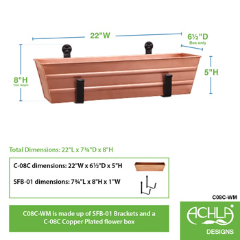 Achla C08C-WM Small Copper Flower Box With Wall Brackets