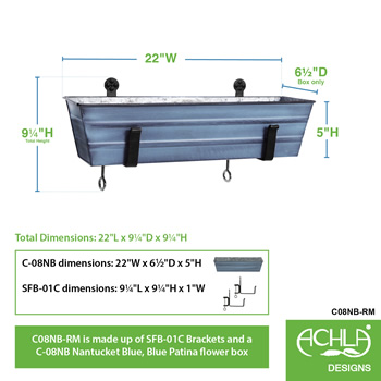 Achla C08NB-RM Small Blue Flower Box With Clamp-On Brackets