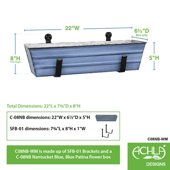 Achla C08NB-WM Small Blue Flower Box With Wall Brackets