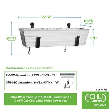 Achla C08W-RM Small White Flower Box With Clamp-On Brackets