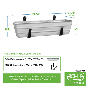 Achla C08W-WM Small White Flower Box With Wall Brackets