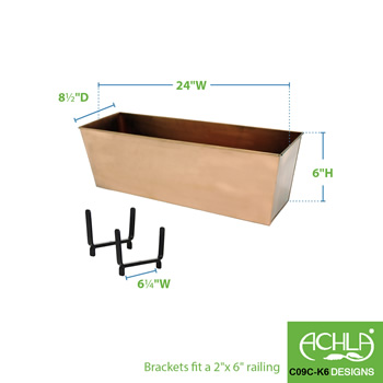 Achla C09C-K6 Copper Plated Flower Box for 2x6 Inch Rail