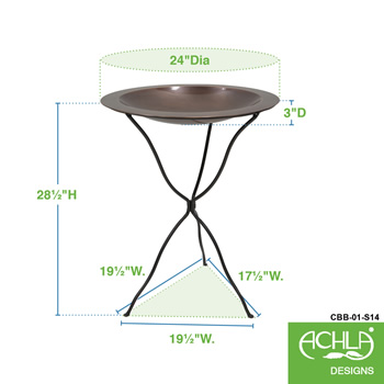 Achla CBB-01-S14 24 Inch Classic Copper Birdbath With Ring Stand