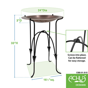 Achla CBB-01-S15 24 Inch Classic Copper Birdbath With Phoebe Stand