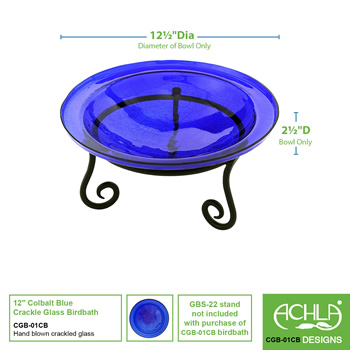 Achla CGB-01CB Cobalt Blue 12 Inch Crackle Glass Bowl