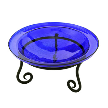 Achla CGB-01CB-S1 12 Inch Cobalt Blue Crackle Birdbath With Short Stand