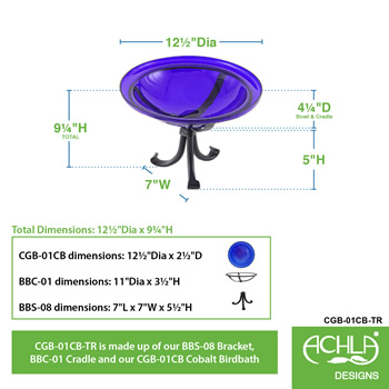 Achla CGB-01CB-TR 12 Inch Cobalt Blue Crackle Birdbath With Tripod Stand