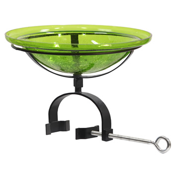 Achla CGB-05FG-OR2 12 Inch Fern Green Crackle Glass Birdbath With Over Rail Bracket