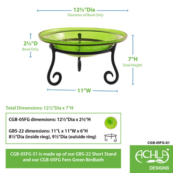 Achla CGB-05FG-S1 12 Inch Fern Green Crackle Birdbath With Short Stand