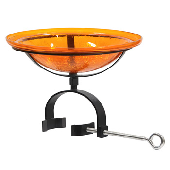 Achla CGB-06M-OR2 12 Inch Orange Crackle Glass Birdbath With Over Rail Bracket