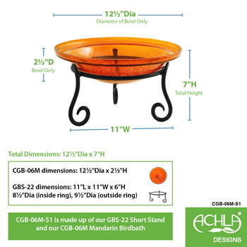 Achla CGB-06M-S1 12 Inch Mandarin Crackle Birdbath With Short Stand