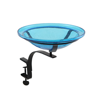 Achla CGB-07T-RM 12 Inch Teal Crackle Birdbath With Rail Mount Bracket