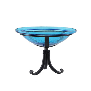 Achla CGB-07T-TR 12 Inch Teal Crackle Birdbath With Tripod Stand Bracket