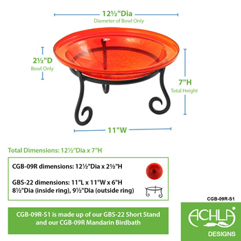 Achla CGB-09R-S1 12 Inch Red Crackle Birdbath With Short Stand