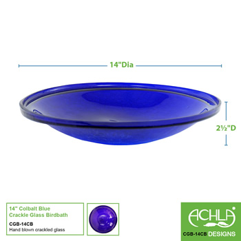Achla CGB-14CB Cobalt Blue 14 Inch Crackle Glass Bowl