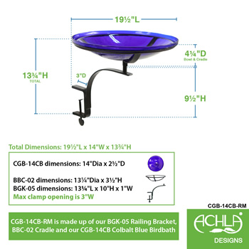 Achla CGB-14CB-RM Cobalt Blue 14 Inch Crackle Bowl With Rail Mount Bracket