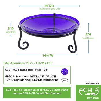 Achla CGB-14CB-S2 Cobalt Blue Crackle Birdbath With Short Stand II