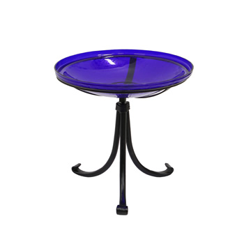 Achla CGB-14CB-TR2 14 Inch Cobalt Crackle Glass Birdbath With Tripod Stand