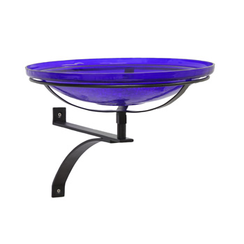 Achla CGB-14CB-WM2 14 Inch Cobalt Crackle Glass Birdbath With Wall Bracket