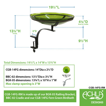 Achla CGB-14FG-RM Fern Green 14 Inch Crackle Bowl With Rail Mount Bracket