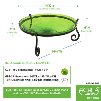 Achla CGB-14FG-S2 Fern Green Crackle Birdbath With Short Stand II