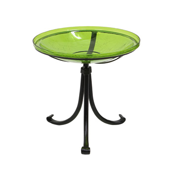 Achla CGB-14FG-TR2 14 Inch Fern Green Crackle Glass Birdbath With Tripod Stand