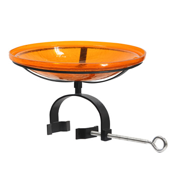 Achla CGB-14M-OR2 14 Inch Orange Crackle Glass Birdbath With Over Rail Bracket