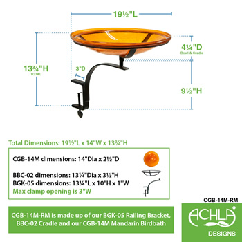 Achla CGB-14M-RM Mandarin 14 Inch Crackle Bowl With Rail Mount Bracket