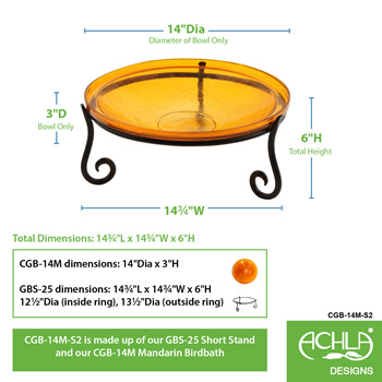 Achla CGB-14M-S2 Mandarin Crackle Birdbath With Short Stand II