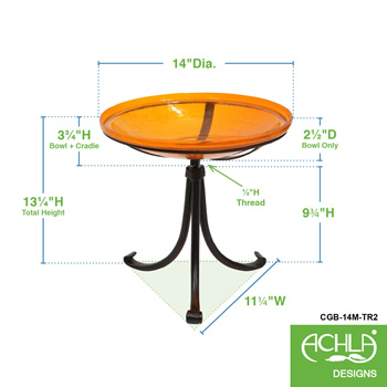 Achla CGB-14M-TR2 14 Inch Mandarin Crackle Glass Birdbath With Tripod Stand