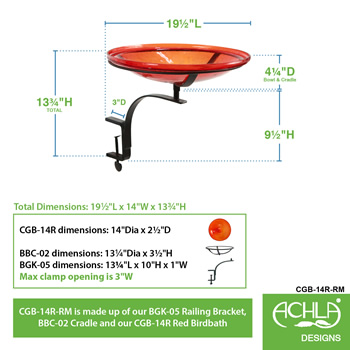 Achla CGB-14R-RM Red 14 Inch Crackle Bowl With Rail Mount Bracket