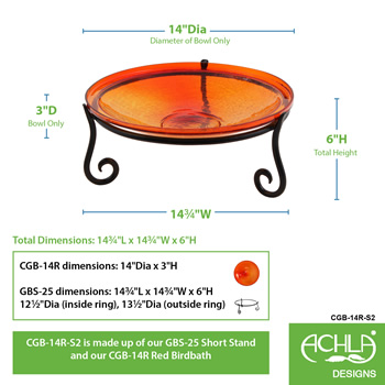 Achla CGB-14R-S2 Red Crackle Birdbath With Short Stand II