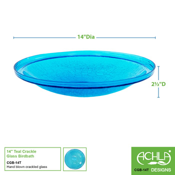 Achla CGB-14T Teal 14 Inch Crackle Glass Bowl