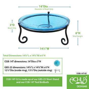 Achla CGB-14T-S2 Teal Crackle Birdbath With Short Stand II