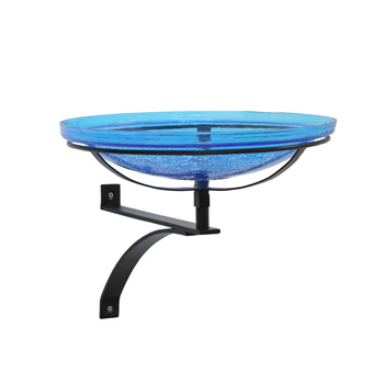 Achla CGB-14T-WM2 14 Inch Teal Crackle Glass Birdbath With Wall Bracket