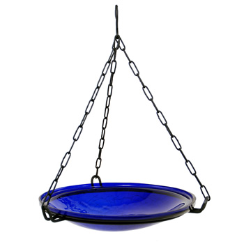 Achla CGB-H-14CB Cobalt Blue 14 Inch Crackle Glass Hanging Birdbath