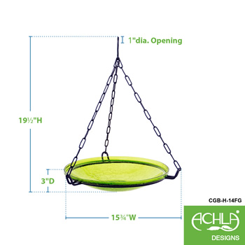 Achla CGB-H-14FG Fern Green 14 Inch Crackle Glass Hanging Birdbath
