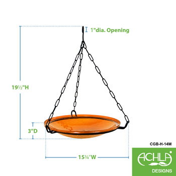 Achla CGB-H-14M Mandarin 14 Inch Crackle Glass Hanging Birdbath