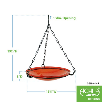 Achla CGB-H-14R Red 14 Inch Crackle Glass Hanging Birdbath