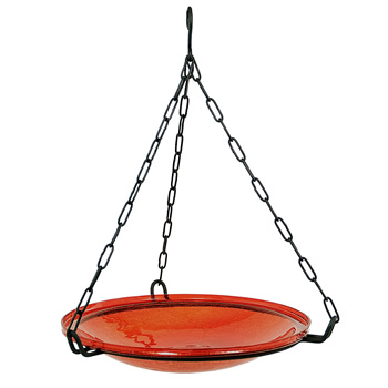 Achla CGB-H-14R Red 14 Inch Crackle Glass Hanging Birdbath