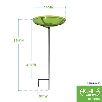 Achla CGB-S-14FG Fern Green 14 Inch Crackle Glass Birdbath Bowl With Stake
