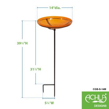 Achla CGB-S-14M Mandarin 14 Inch Crackle Glass Birdbath Bowl With Stake