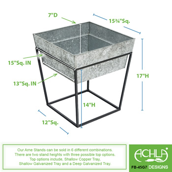 Achla FB-45G7 14 Inch Arne Plant Stand With Deep Galvanized  Tray