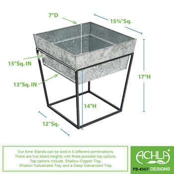 Achla FB-45G7 14 Inch Arne Plant Stand With Deep Galvanized Tray